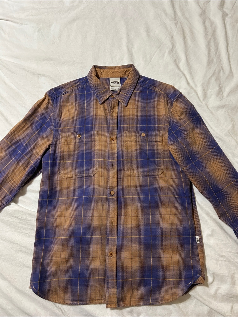 The North Face Men's Blue and Brown Plaid Button-Up Shirt